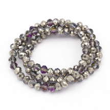 Намистини Гальваніка Скло АВ-Колір, Грановані, Рондель, Колір: Світло-сірий, Розмір: 6х4мм, Отв-тя: 1мм, близько 100шт / 46см / нитка, (14WB9231)