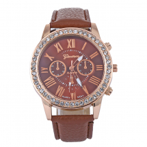 Zegarek Kwarcowy ze Cyrkoniami, Geneva SW Brown, 40mm, 1szt (13WB16625)
