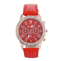 Годинники Жіночі зі Сплаву зі Стразами, Кварцові, Ремінець з Кожзаму, Червоні, 40мм, Ремінець 229мм, (13WB16626)
