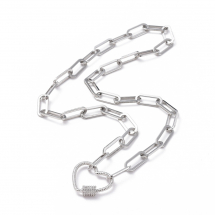 Naszyjnik Łańcuszek z Zawieszką Zapięciem Serce, Stal Nierdzewna z Cyrkoniami, 45cm, 1szt (13WB22127)