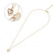 Naszyjnik Łańcuszek z Zawieszką Serce Stal Nierdzewna z Różnokolorowymi Cyrkoniami, Złoty, 45.5cm, 1szt (13WB22201)