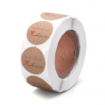 Naklejki, Nalepki "Handmade with love" Kraft Papier, Beżowy, 25mm, 500szt/szpula (13WB22998)