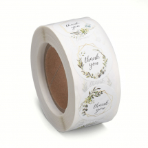 Naklejki, Nalepki "Thank You" Kraft Papier, Biały, 25mm, 500szt/szpula (13WB23002)