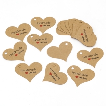 Zawieszki, Etykiety Papierowe do Prezentów, Serce "Handmade with love," Beżowy 32x39x0.4mm, 100szt (13WB23610)