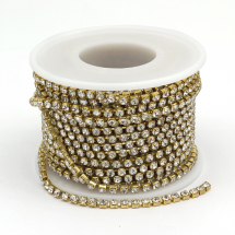 Taśma Łańcuszek Ozdobny z Cyrkoniami, Niepowlekany/Kryształ, 2mm, 9m/szpula (13WB20928)