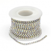 Taśma Łańcuszek Ozdobny z Cyrkoniami, Srebrny/Kryształ AB, 2.6mm, około 9m/szpula (13WB20933)