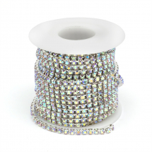 Taśma Łańcuszek Ozdobny z Cyrkoniami, Srebrny/Kryształ AB, 4mm, około 9m/szpula (13WB20945)