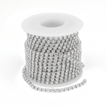 Taśma Łańcuszek Ozdobny z Cyrkoniami, Srebrny/Kryształ, 3mm, około 9m/szpula (13WB20951)