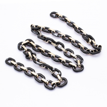 Ланцюг Акриловий Ручної Роботи, Овал, Імітація Натурального Каміння, Чорний, Пластик CCB, Ланка: 23.5x17.5x4.5мм і 18.5x11.5x4.5мм, 1м/нитка (13WB23697)