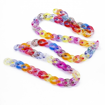 Ланцюг Акриловий ручної роботи, Прозорий, Колір: Різнобарвний, Ланка: 23x16.7x4.7мм, 1м / нитка, (13WB23755)