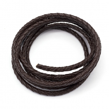 Sznurek Wołowa Skóra Naturalna, Pleciony, Okrągły, Ciemny Brąz, 3mm, 1m (13WB15819)
