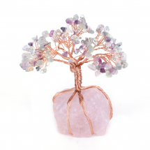 Dekoracyjne Drzewo Szczęścia z Naturalnego Fluorytu i Różowego Kwarcu, Różowe Złoto, 120-150mm, 1szt (13WB25578)