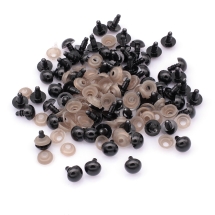 Oczy Bezpieczne z Gwintom i Zaciska, do Zabawek, Plastik, Czarny, 8mm, 50par (13WB23563)