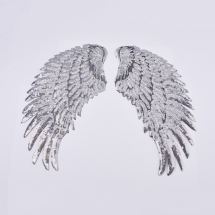 Naszywka Odzieżowa Naklejka termiczna Cekinowa aplikacja Skrzydło Kolor: Srebrny Rozmiar: 310x150x1mm 2szt (13WB23952)