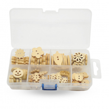 Guziki Drewniane Mix, Beżowy, 15-29.5x9-22x3-4mm, Otwór: 1-2mm, 80szt (14WB9528)