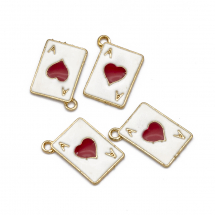 Zawieszki Wisiorek Karta "As Pik" Stop z Emalią, Czerwone, 19x14x1.2mm, 4 szt (13WB20663)