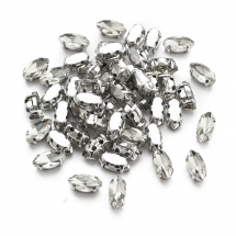 Пришивні Стрази Скляні Гірський Кришталь Кінське око, Основа Латунь Колір Платина, Безбарвний, 10х5х4мм, Отвір 0.8-1мм, (13WB25562)