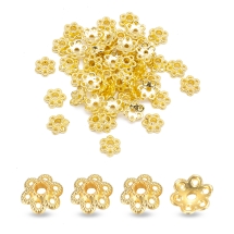 Nakładki na Koraliki Kwiat 6 Płatków, do Rękodzieła i Biżuterii, Stop, Styl Tybetański, Złoto, 6x2mm, 50szt (13WB11112)