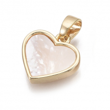 Zawieszki Serce,  Perły Rzeczne, Pozłacane 18K, Biały, 12x11.5x3mm, 1szt (13WB26167)