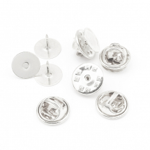 Baza do Odznak i Broszki z Platformą i Zapięciem-Motylek, Mosiężne, Srebrny, 8x11.5x6mm, Pin 1mm, 5szt (13WB26250)