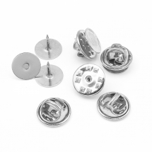 Baza do Odznak i Broszki z Platformą i Zapięciem-Motylek, Mosiężne, Platyna, 8x11.5x6mm, Pin 1mm, 5szt (13WB26252)