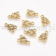 Конектор Серце Біжутерний сплав, 3 отвори, Колір: Античне Золото, Розмір: 15х11х2мм, Отвір 2мм, Придатний під Стрази 1~2мм, (5WB1025)