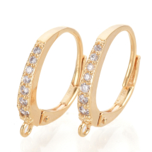 Bigle Zapięcie Angielskie, Mosiądz i Cirkonia, Baza Kolczyka, Pozłacane 18K, 17x14x2mm, Pin 0.7mm, 2szt (13WB17764)
