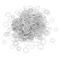 Колечка Одинарні, Залізні, Мікс, Колір: Срібло, Розмір: 4-10мм, 50г / близько 600шт, (3WB5757)
