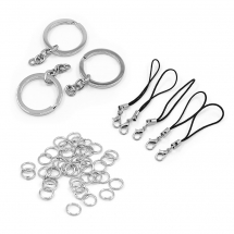Zestaw Elementów z Kółek, Sznurków i Kółeczek do Tworzenia Breloków i Kluczy, Platyna, 1 Zestaw (14WB7196)