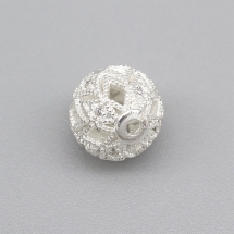 Намистини Філігранні, Латунь + Фіаніти, Круглі, Колір: Срібло, Діаметр 10мм, Отвір 1мм, (13WB19068)