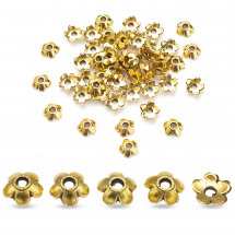 Шапочки для Бусин Сплав, Квітка, Колір: Античне Золото, Розмір: 6.5x6.5x2мм, Отвір 2мм, (13WB18365)