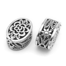 Koraliki Filigranowe, Mosiądz, Owalne z Kwiatowym Wzorem, Kolor: Antyczne Srebro, 14.5x10x7.5mm, 2szt (13WB20998)