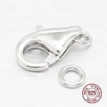Срібло 925 Застібка Карабін-Лобстер з Кільцями, 10х7х3мм, Отвір 3мм та 4мм, (13WB21529)
