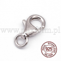 Srebro 925, Rodowane Zapięcie Karabińczyk-Lobster do Rękodzieła i Biżuterii, 15.5mm, Karabiń 13mm, 1szt (13WB21412)