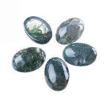 Kaboszony Naturalny Agat Mchowy do Rękodzieła i Biżuterii, Płaski tył, Owalny, Zielony, 14x10x5mm, 5szt (13WB23169)