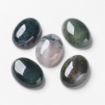 Kaboszony Naturalny Agat Mchowy, Płaski tył, Owalny, 25x18x8.5mm, Kolor: Zielony, 5szt (13WB23315)