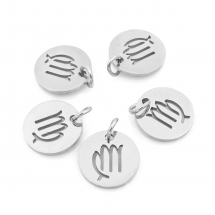 Підвіска 304 Нержавіюча Сталь, Кругла Плоска, Знак Сузір'я/Зодіаку Діва, Колір: Нержавіюча Сталь, Розмір: 12х1мм, Отвір 3мм, (13WB23758)