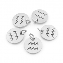 Підвіска, 304 Нержавіюча Сталь, Кругла Плоска, Знак Сузір'я/Зодіаку Водолій, Колір: Нержавіюча Сталь, Розмір: 12х1мм, Отвір 3мм, (13WB23761)