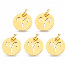 Підвіска Кулон Кругла Нержавіюча Сталь, Знак Зодіаку Овен, Золото, 12х1мм, Отвір 3мм, (13WB23763)