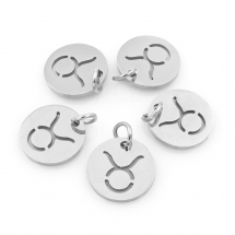 Підвіска, 304 Нержавіюча Сталь, Кругла Плоска, Знак Сузір'я/Зодіаку Телець, Колір: Нержавіюча Сталь, Розмір: 12х1мм, Отвір 3мм, (13WB23766)