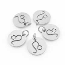 Підвіска 304 Нержавіюча Сталь, Кругла Плоска, Знак Сузір'я/Зодіаку Лев, Колір: Нержавіюча Сталь, Розмір: 12х1мм, Отвір 3мм, (13WB23772)