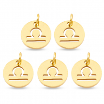 Zawieszka Okrągła Płaska, Stal Nierdzewna, Znak Zodiaku Waga, Złoty, 12x1mm, Otwór: 3mm, 5szt (13WB23773)