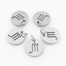 Підвіска, 304 Нержавіюча Сталь, Кругла Плоска, Знак Сузір'я/Зодіаку Скорпіон, Колір: Нержавіюча Сталь, Розмір: 12х1мм, Отвір 3мм, (13WB23776)