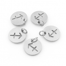 Підвіска 304 Нержавіюча Сталь, Кругла Плоска, Знак Сузір'я/Зодіаку Стрілець, Колір: Нержавіюча Сталь, Розмір: 12х1мм, Отвір 3мм, (13WB23778)