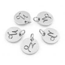 Підвіска 304 Нержавіюча Сталь, Кругла Плоска, Знак Сузір'я/Зодіаку Козеріг, Колір: Нержавіюча Сталь, Розмір: 12х1мм, Отвір 3мм, (13WB23780)