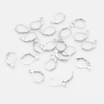 Haczyki Zapięcie Angielskie z Pętla, Baza Kolczyka, Mosiądz, 15x10mm, Otwór 1mm, Kolor: Srebrny, 20szt (Q6WB476)