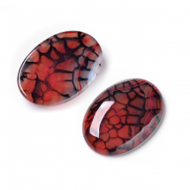 Kaboszony Naturalny Agat Smocza Żyła, Płaski tył, Owalny, Barwiony, Ceglasty, 35x25x6.5mm, 2szt (13WB22369)