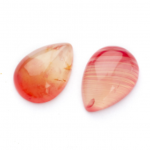 Kaboszony Naturalny Agat Pasiasty, 25x18x6-7mm, Kolor: Czerwony, 2szt (13WB22533)