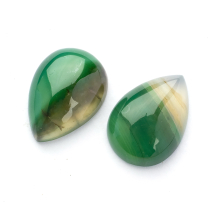 Kaboszony Naturalny Agat Pasiasty, Kropla do Rękodzieła i Biżuterii, Zielony, 25x18x6-7mm, 2szt (13WB22536)