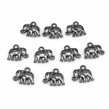 Zawieszki Vintage, Słoń, Styl Tybetański, Metal, Kolor: Stal Pistoletowa, 12x14x2.5mm, Otwór 1mm, 10szt (13WB19879)